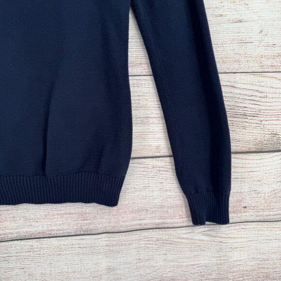 L-RL Lauren Active Full Zip Knit Hoodie Sweater Women's Medium‎ Blue/White - Picture 14 of 14